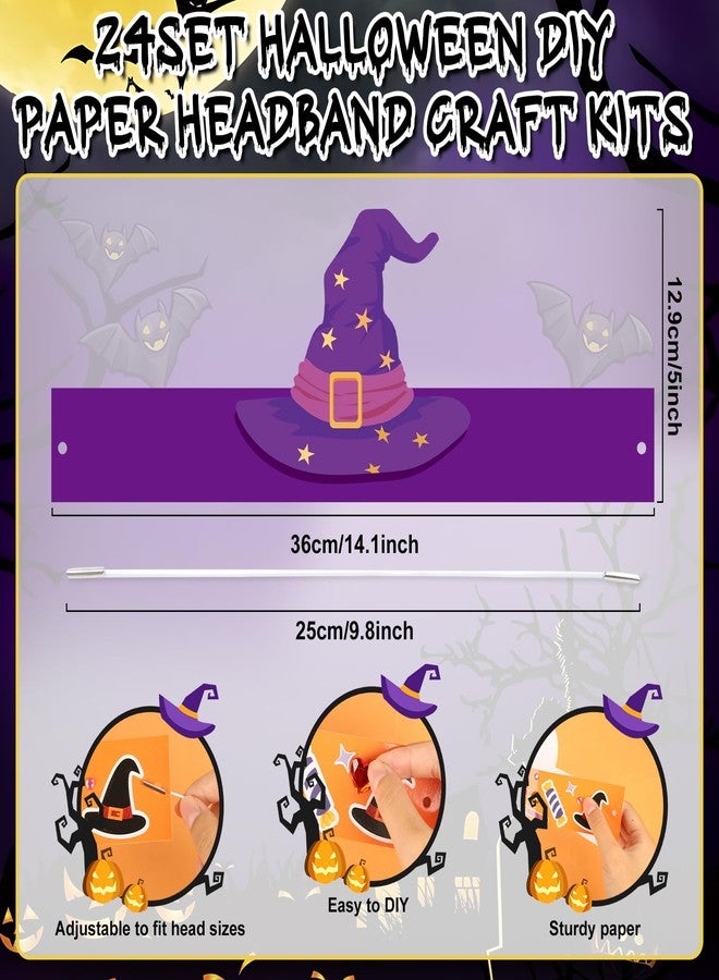 Sealmic 24 Set Halloween Crown Headband Paper Adjustable Hats with Elastic Bands with Themed Stickers Activities Party Favors Pumpkin Ghost Bat - Image 3